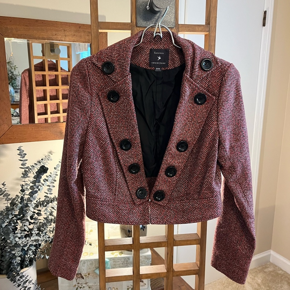 forever twentyone (sz medium) cropped herringbone jacket